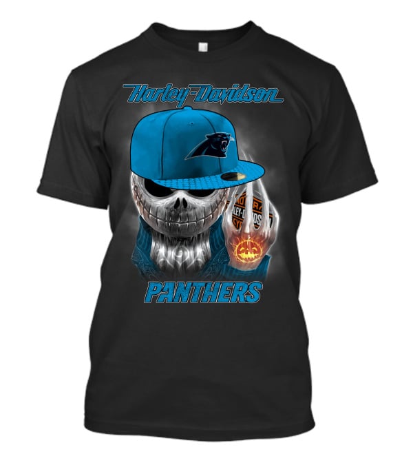 Harley Davidson Carolina Panthers Halloween Skeleton T-Shirt