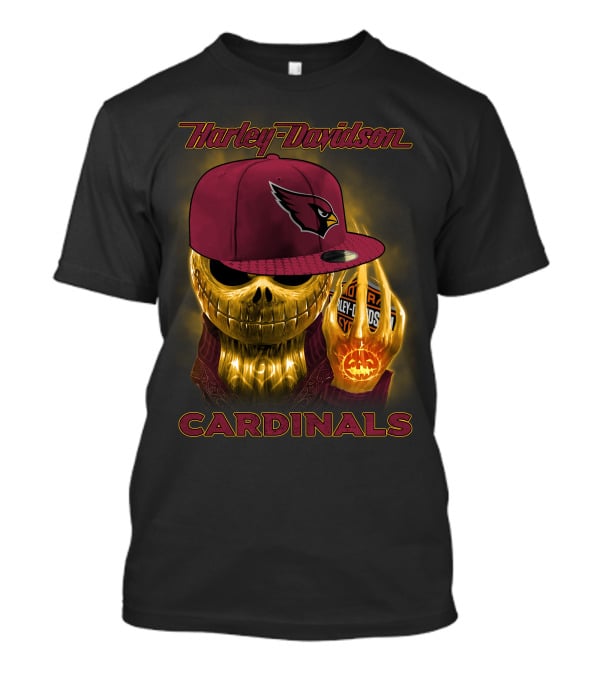 Harley Davidson Arizona Cardinals Gold Skull With Cap T-Shirt