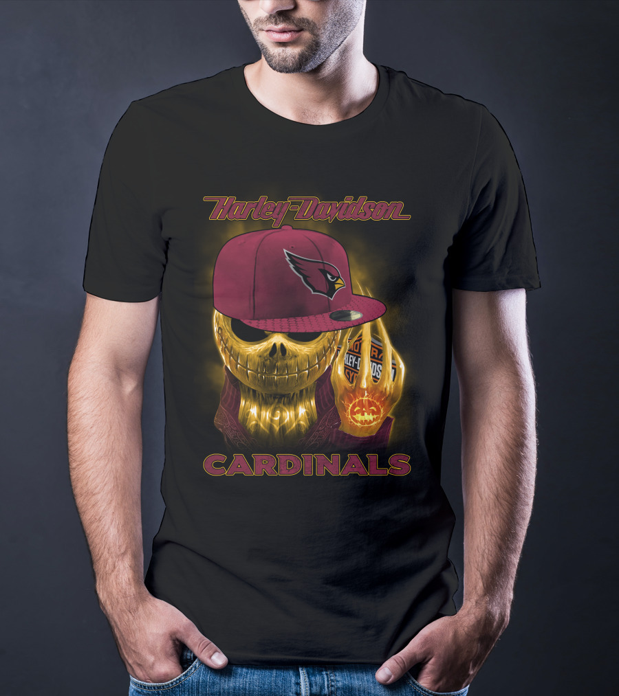 Harley Davidson Arizona Cardinals Gold Skull With Cap T-Shirt