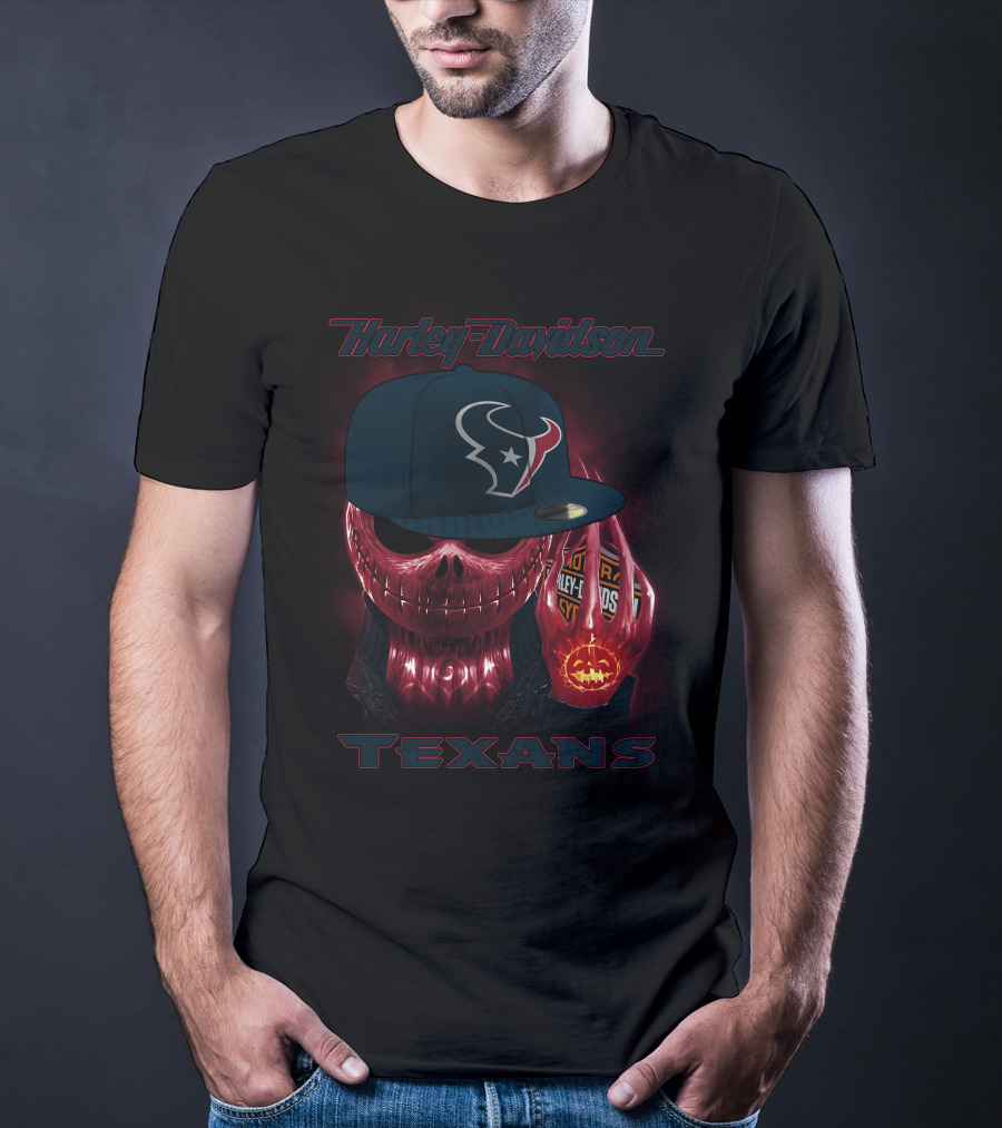 Harley Davidson Houston Texans Skulls And Cycles T-Shirt