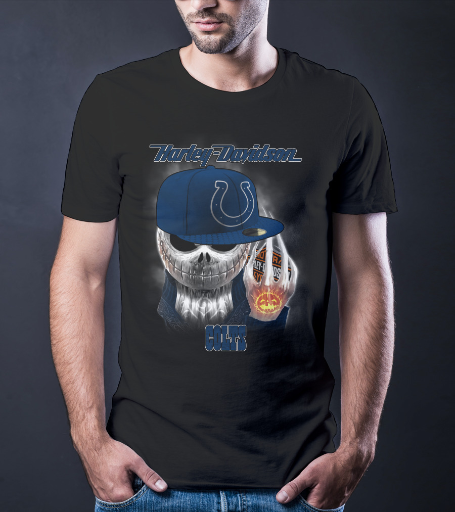 Harley Davidson Indianapolis Colts Halloween Skeleton T-Shirt