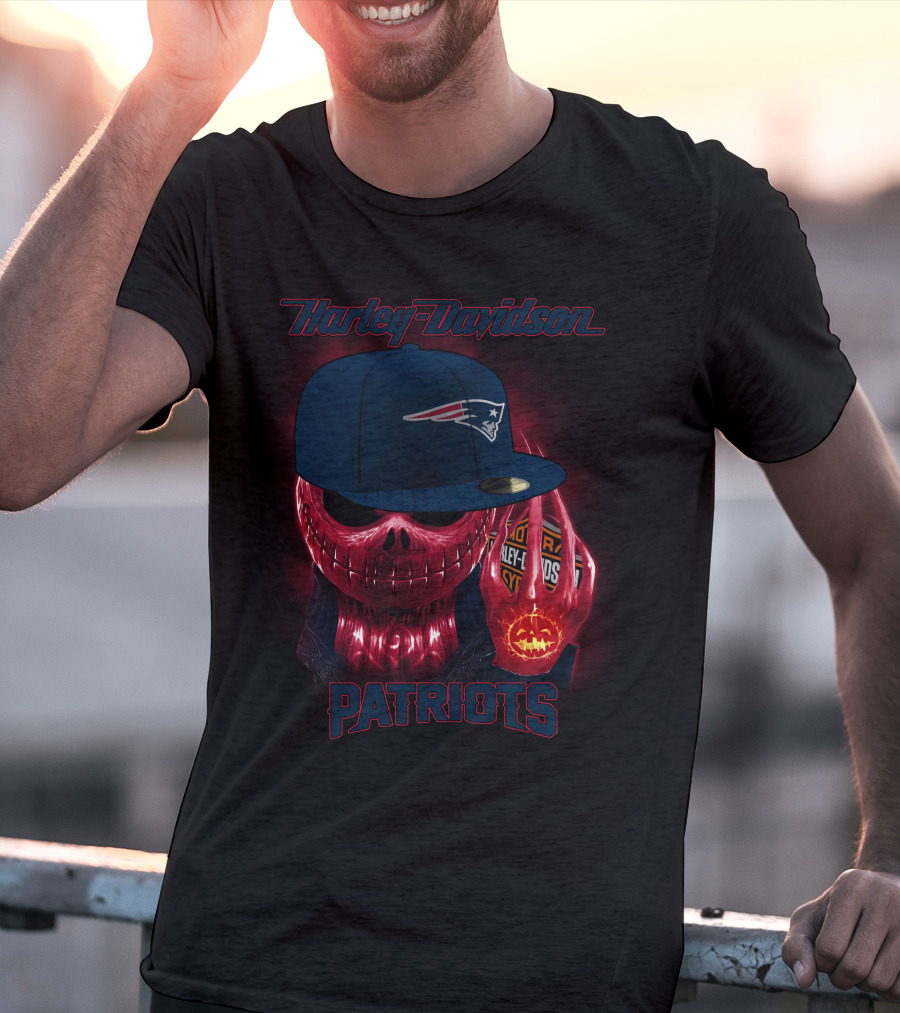 Harley Davidson Patriots New England Skull With Cap T-Shirt