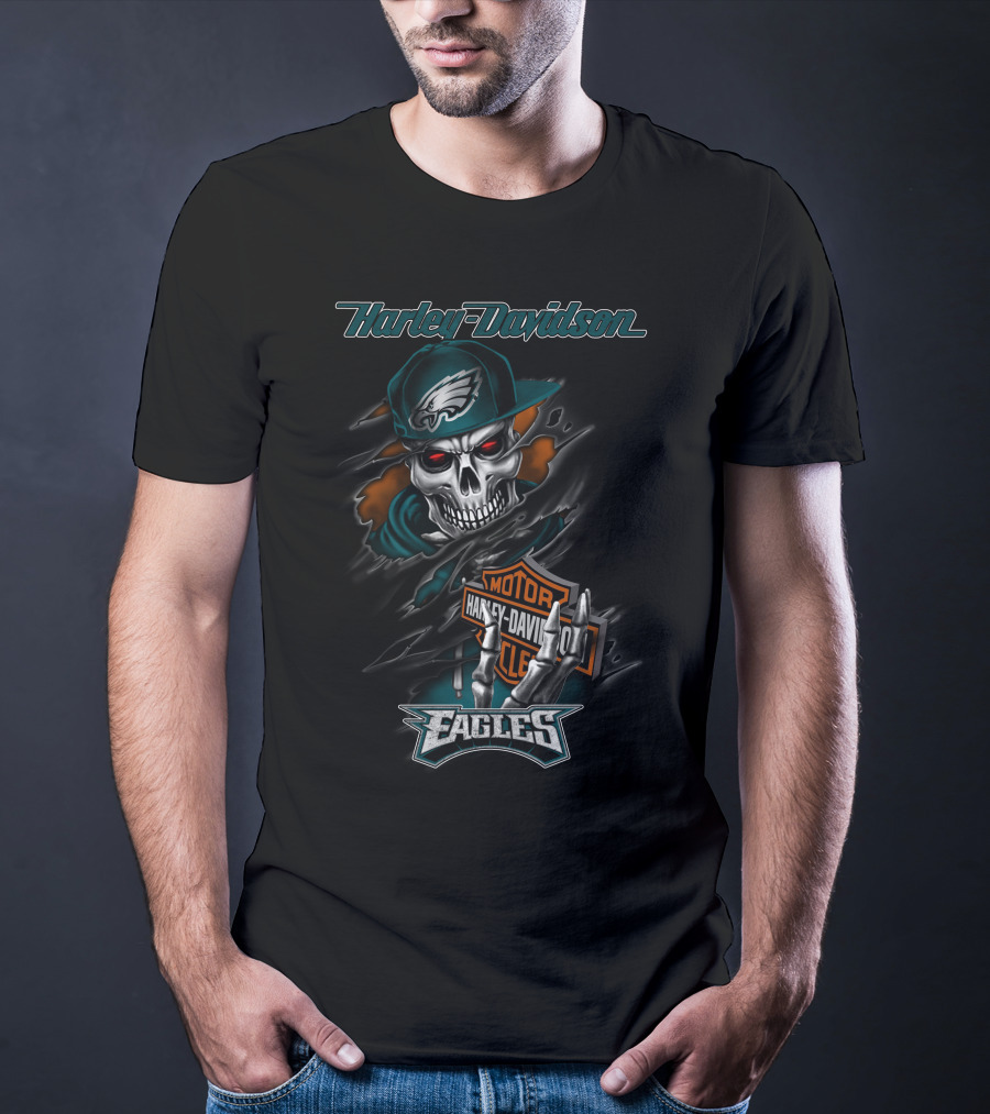 Harley Davidson Philadelphia Eagles Skeleton Motor Eagles T-Shirt