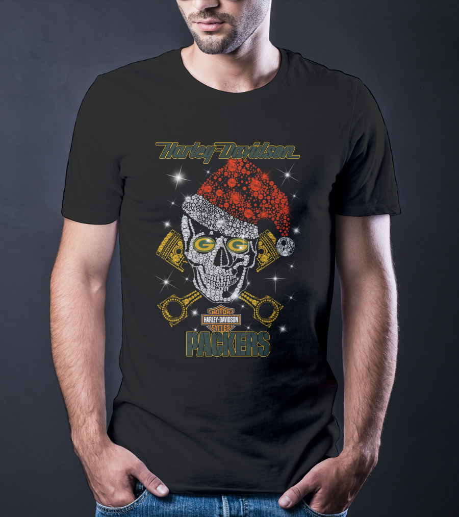Harley Davidson Packers Skull Santa Hat Hd1026 Green Bay Packers T-Shirt