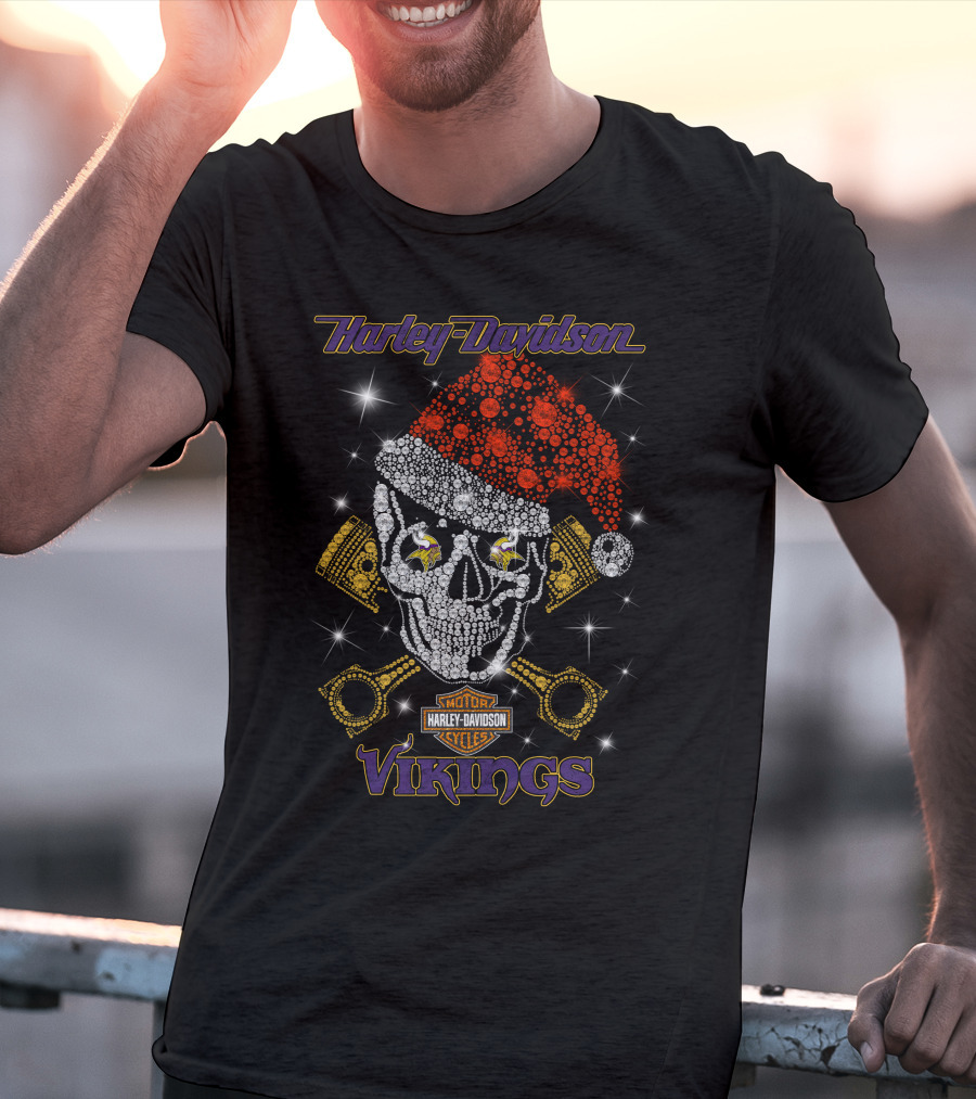 Harley Davidson Christmas Skull Motorcycles Minnesota Vikings T-Shirt