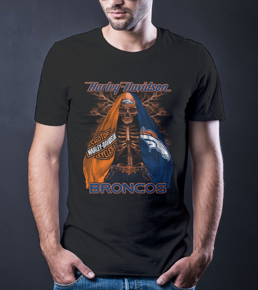 Harley Davidson Denver Broncos Skeleton Motorcycles T-Shirt