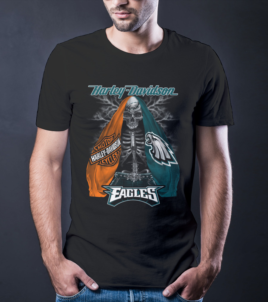 Harley Davidson Motorcycles Philadelphia Eagles Skeleton Edition T-Shirt