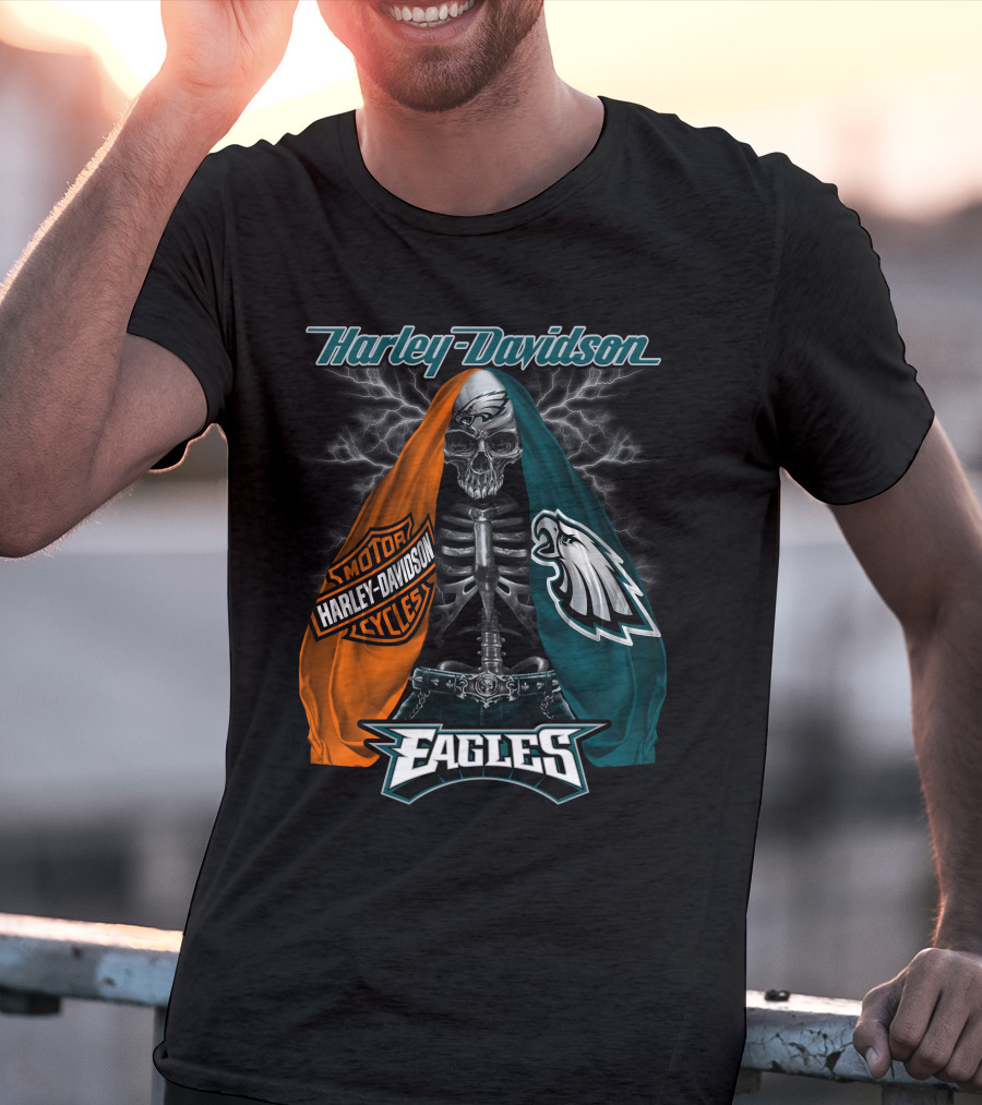 Harley Davidson Motorcycles Philadelphia Eagles Skeleton Edition T-Shirt