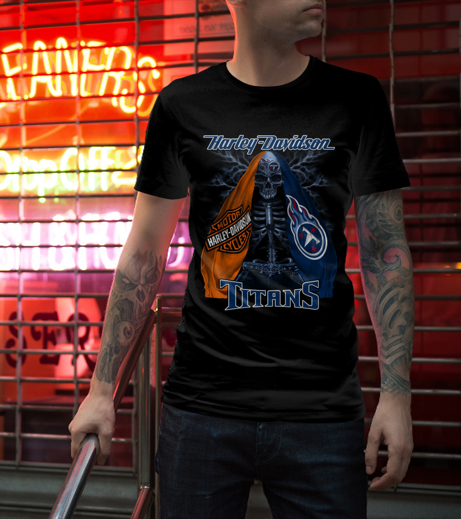 Harley Davidson Tennessee Titans Skeleton Moto Collaboration T-Shirt