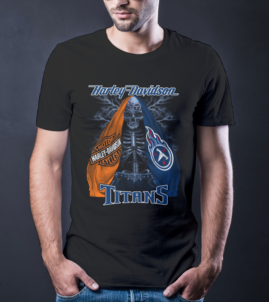 Harley Davidson Tennessee Titans Skeleton Moto Collaboration T-Shirt