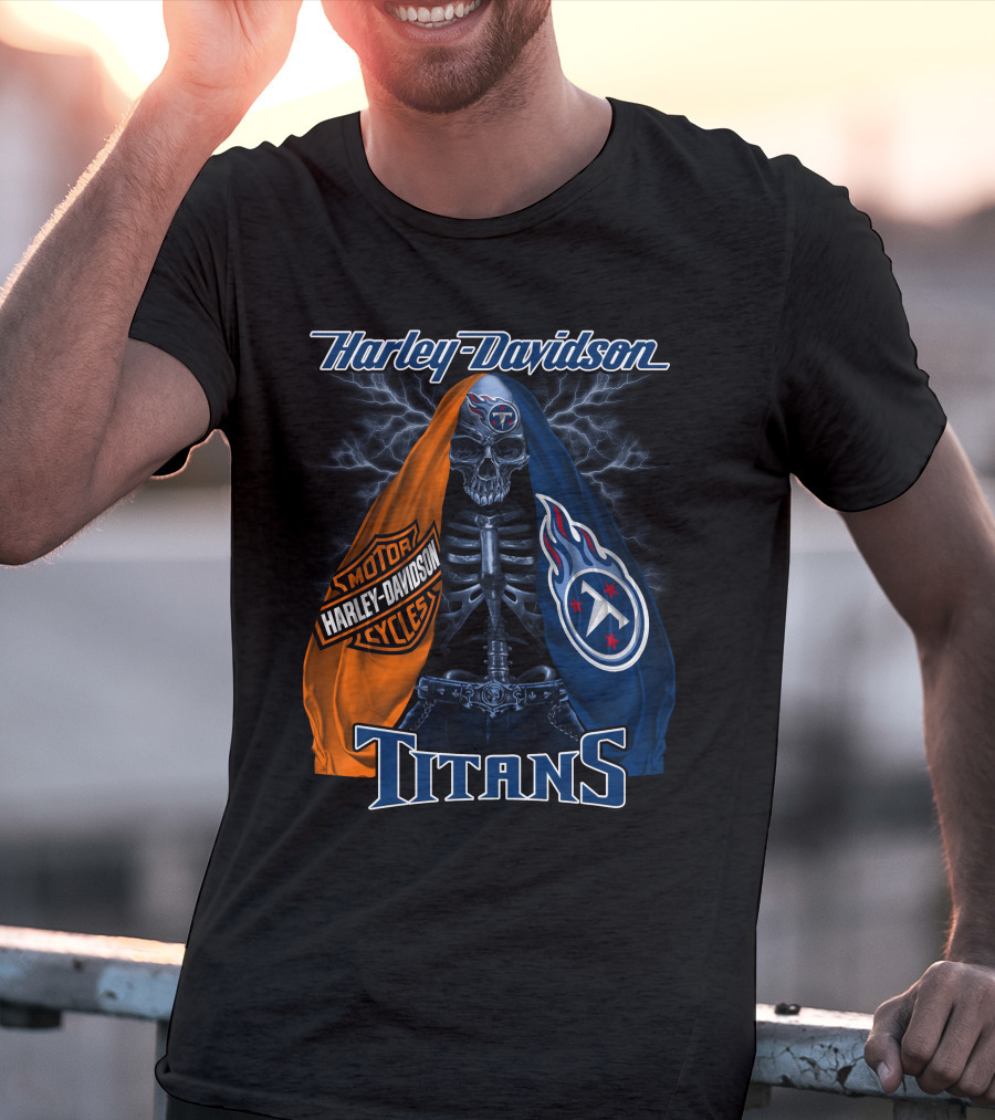 Harley Davidson Tennessee Titans Skeleton Moto Collaboration T-Shirt