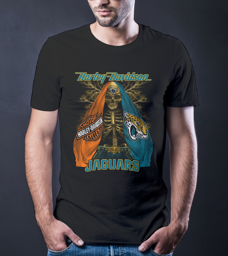 Harley Davidson Motorcycles Skull Jacksonville Jaguars T-Shirt