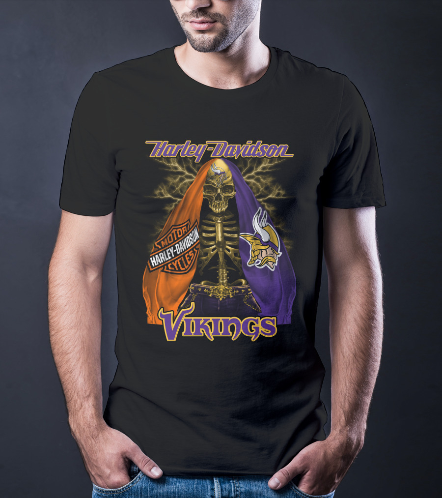 Harley Davidson Minnesota Vikings Motorcycle Skeleton T-Shirt
