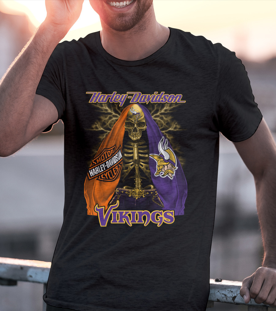 Harley Davidson Minnesota Vikings Motorcycle Skeleton T-Shirt