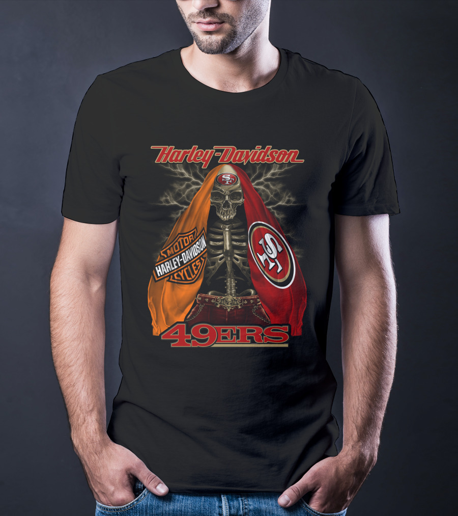 Harley Davidson San Francisco 49ers Skeleton With Motorcycles And S T-Shirt