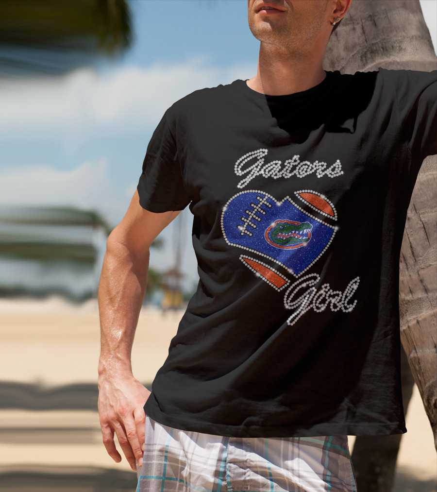 Gators Girl Florida Gators Heart Football Sparkle T-Shirt