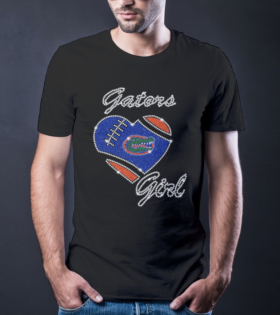 Gators Girl Florida Gators Heart Football Sparkle T-Shirt
