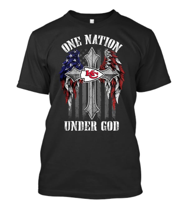 One Nation Under God Kansas City Chiefs Cross Winged American Flag T-Shirt