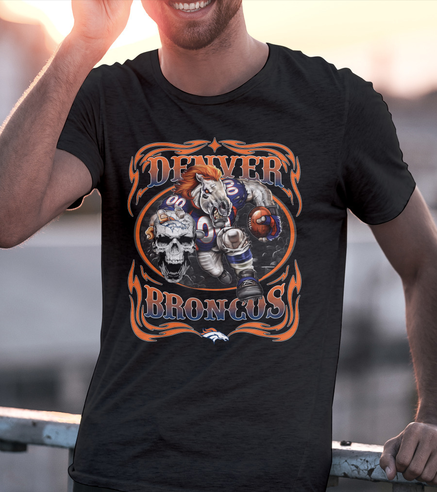 Denver Broncos Fierce Football Horse Skull Art T-Shirt