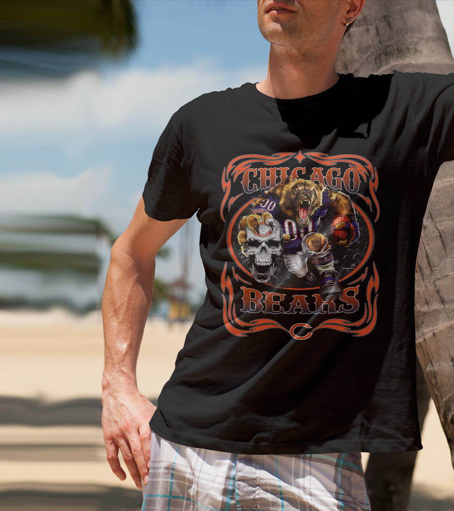 Chicago Bears Fierce Bear Football Skull T-Shirt