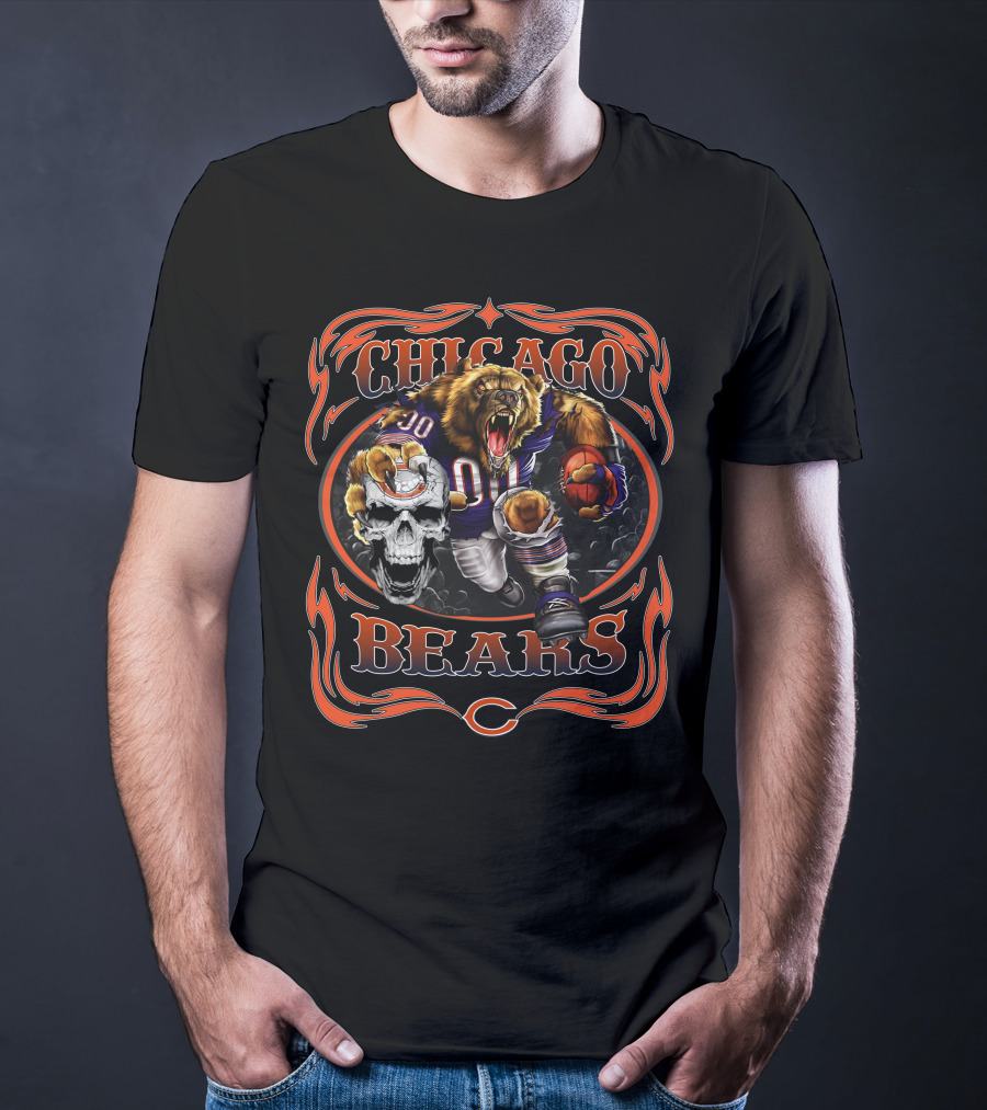 Chicago Bears Fierce Bear Football Skull T-Shirt