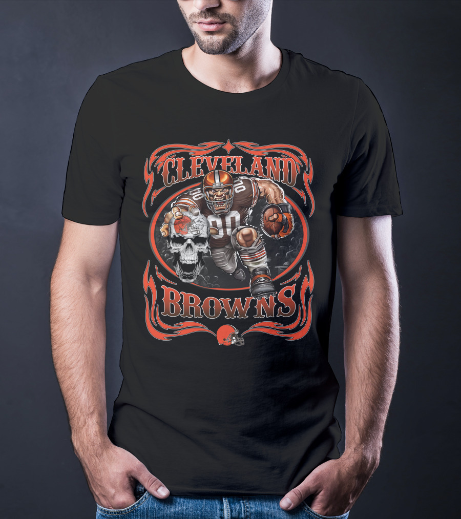 Cleveland Browns Football Player Skull Helmet T-Shirt