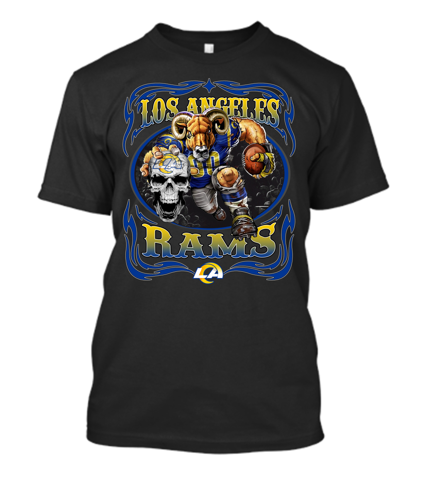Los Angeles Rams 80 Skull Football Bold Lca Iconic Fierce Warrior T-Shirt