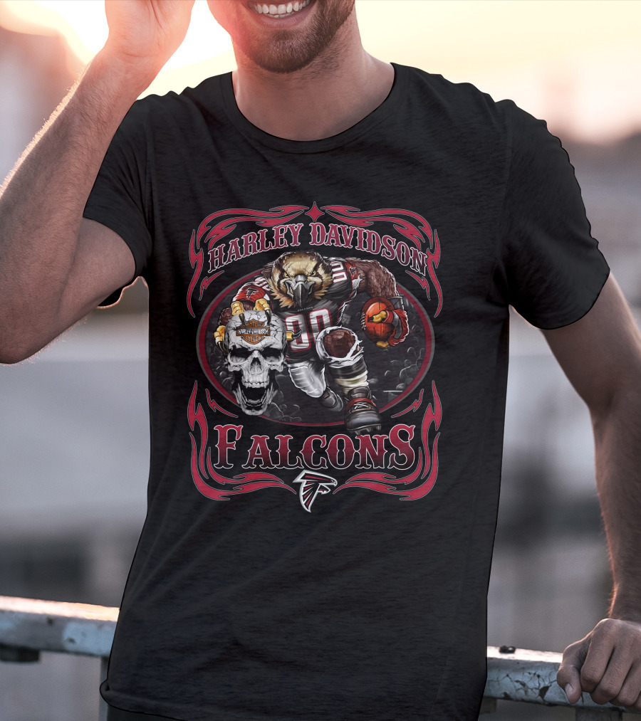 Harley Davidson Atlanta Falcons Football Skull T-Shirt