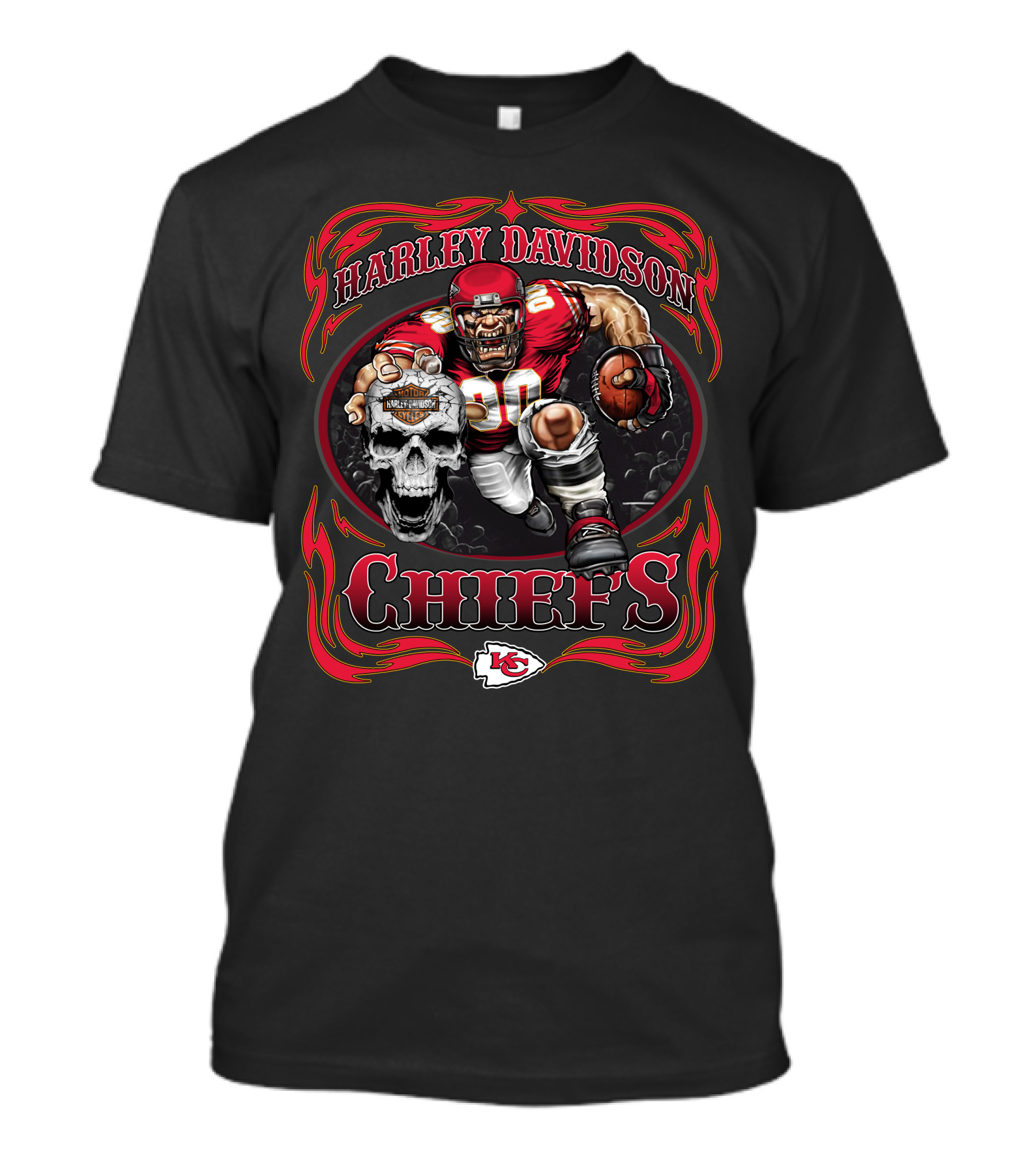 Harley Davidson Kansas City Chiefs Nfl Football Player Skull T-Shirt