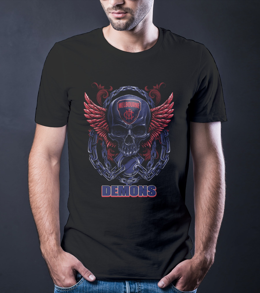 Melbourne Demons Skull With Red Wings And Chain T-Shirt