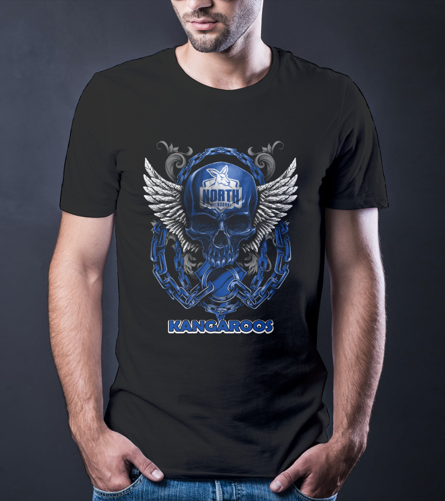 North Melbourne Kangaroos Skull With Wings And Chains T-Shirt