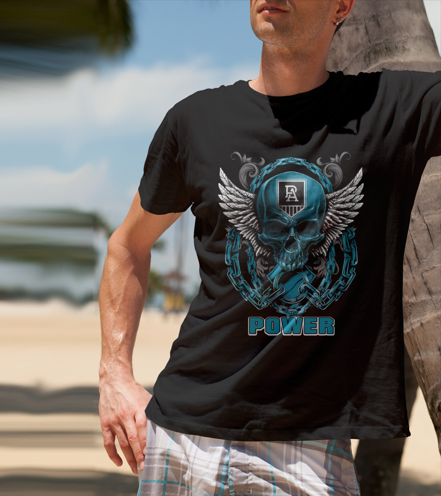 Port Adelaide Power Skull With Chains And Wings T-Shirt