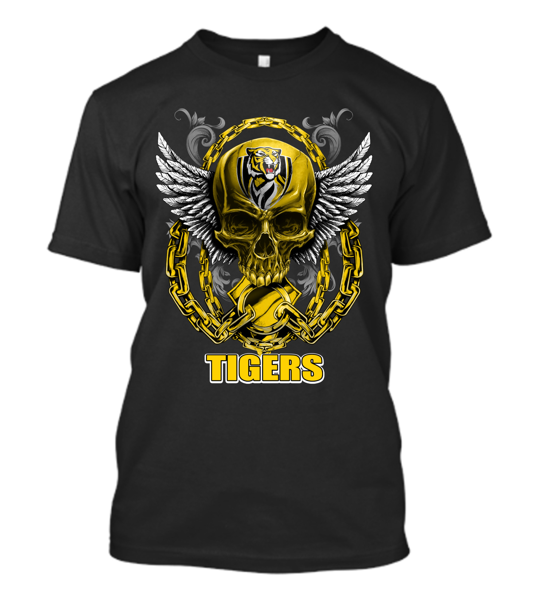 Tigers Winged Skull With Chains Richmond Tigers T-Shirt