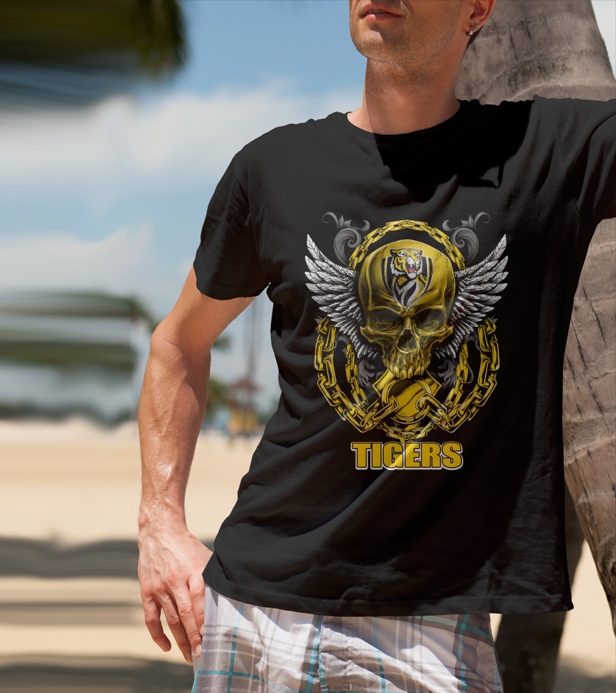 Tigers Winged Skull With Chains Richmond Tigers T-Shirt