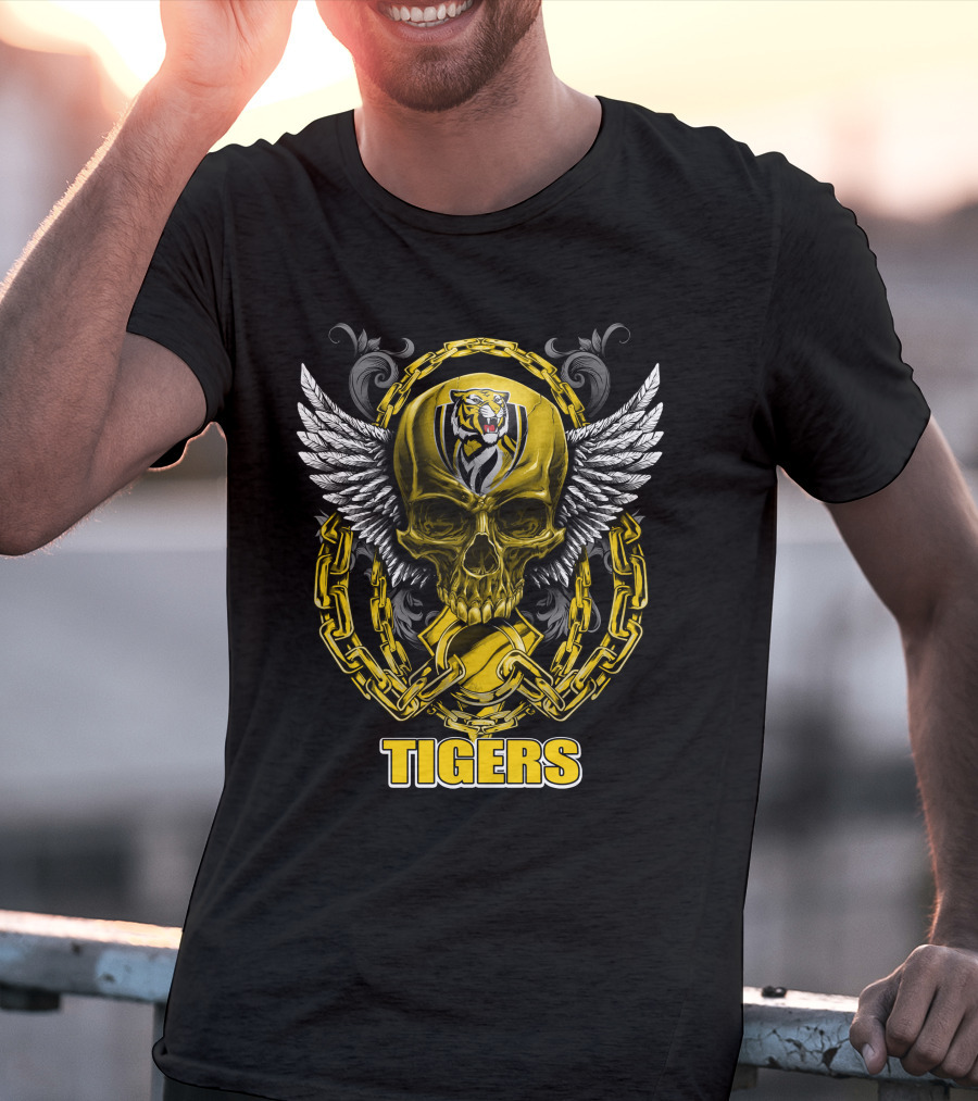 Tigers Winged Skull With Chains Richmond Tigers T-Shirt
