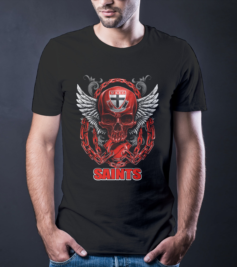 ST Kilda Saints SKFC Skull Wings And Chains T-Shirt