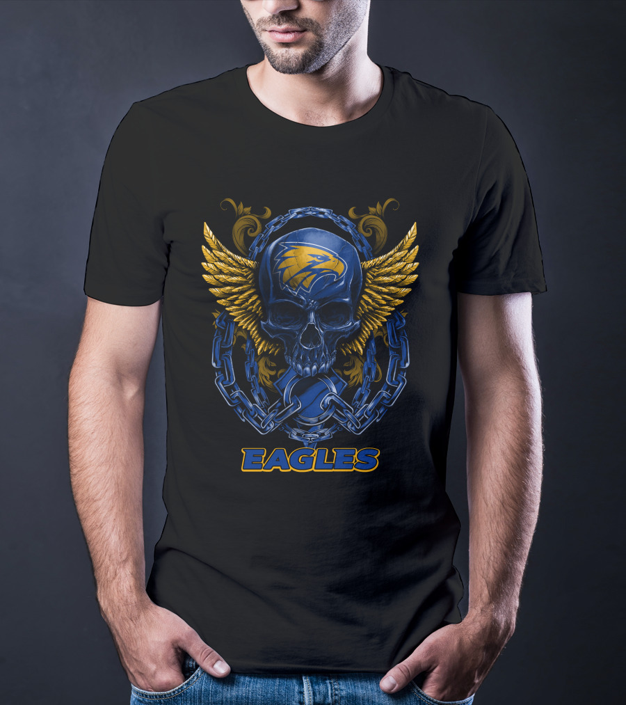 West Coast Eagles Skull With Chains And Wings T-Shirt