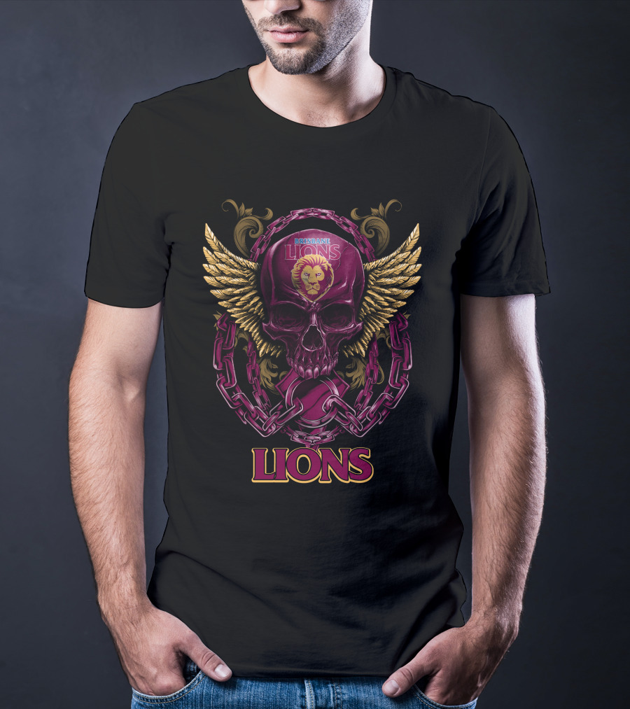 Brisbane Lions Skull Wings And Chains T-Shirt