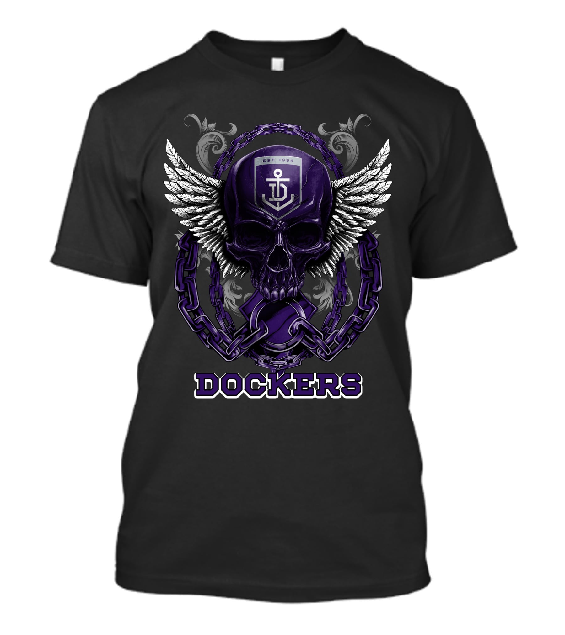 Fremantle Dockers Skull With Chains And Wings Design Est. 1994 T-Shirt