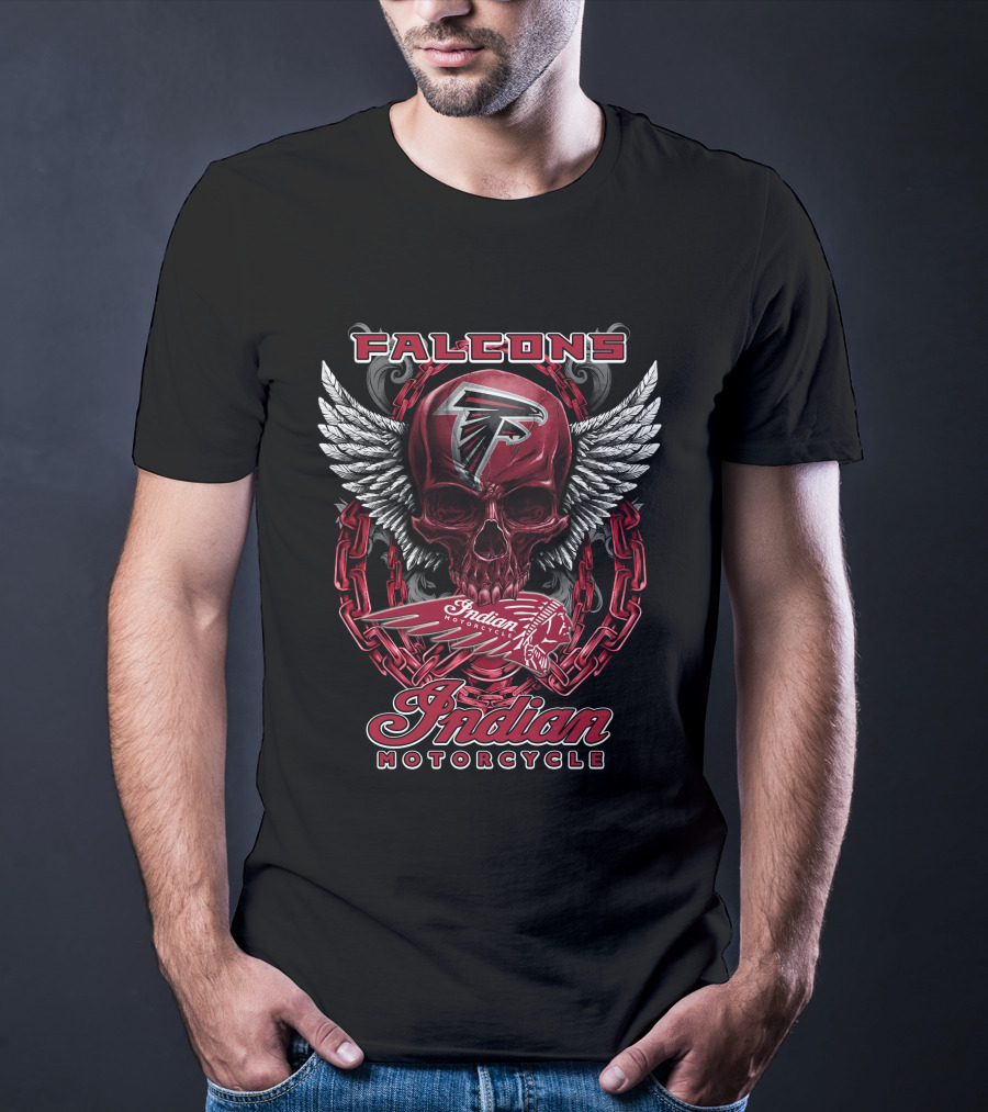 Atlanta Falcons Indian Motorcycle Skull Wings Chains T-Shirt