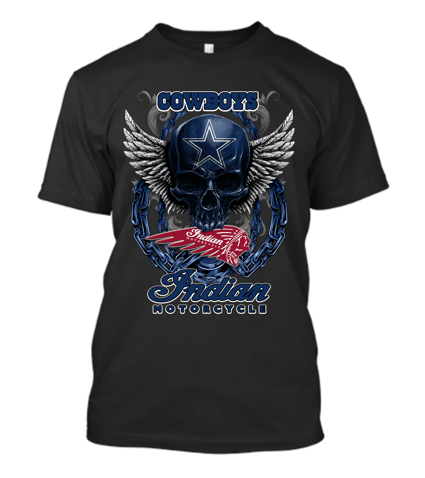 Cowboys Skull Wings Chain Star Indian Motorcycle T-Shirt
