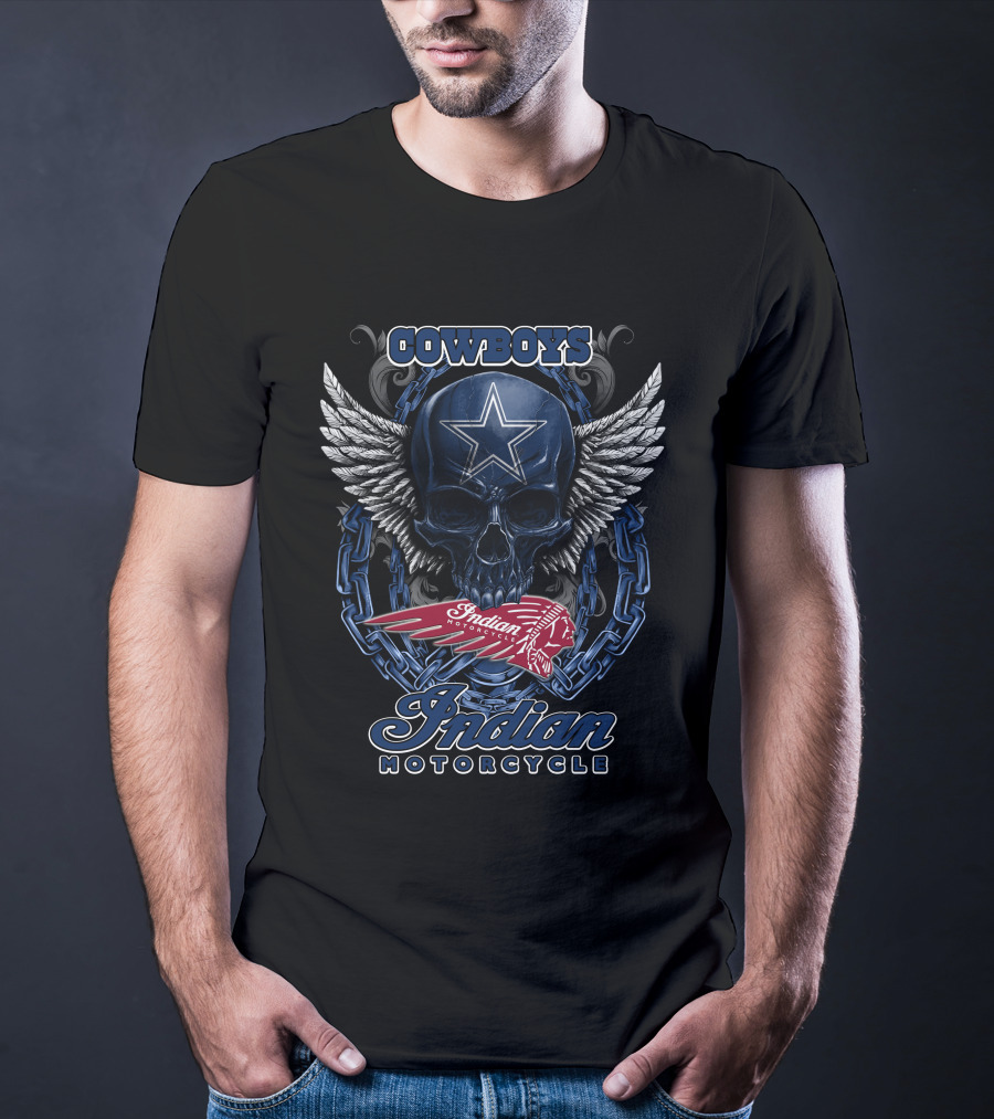 Cowboys Skull Wings Chain Star Indian Motorcycle T-Shirt