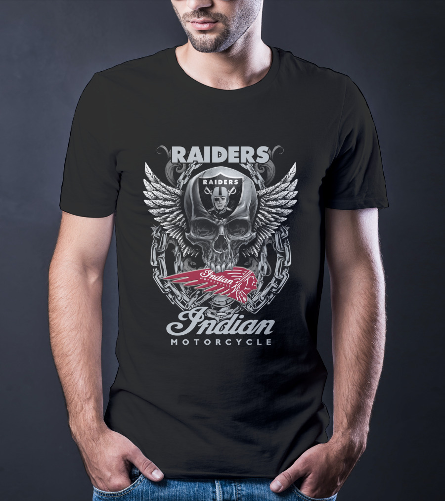 Raiders Indian Motorcycle Skull Wings Chain T-Shirt