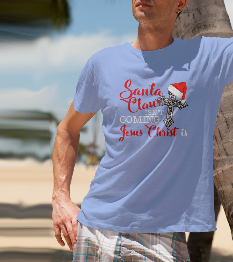 Santa Claus Jesus Christ Cross Christmas Hat T-Shirt