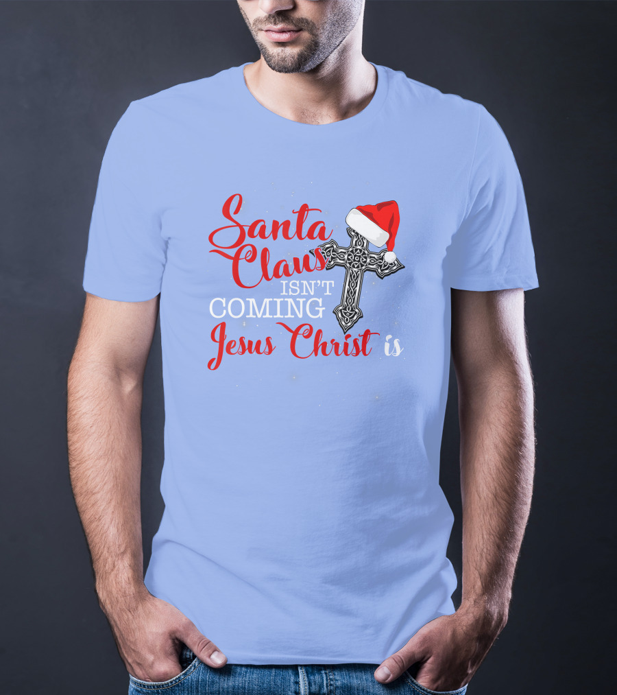 Santa Claus Jesus Christ Cross Christmas Hat T-Shirt