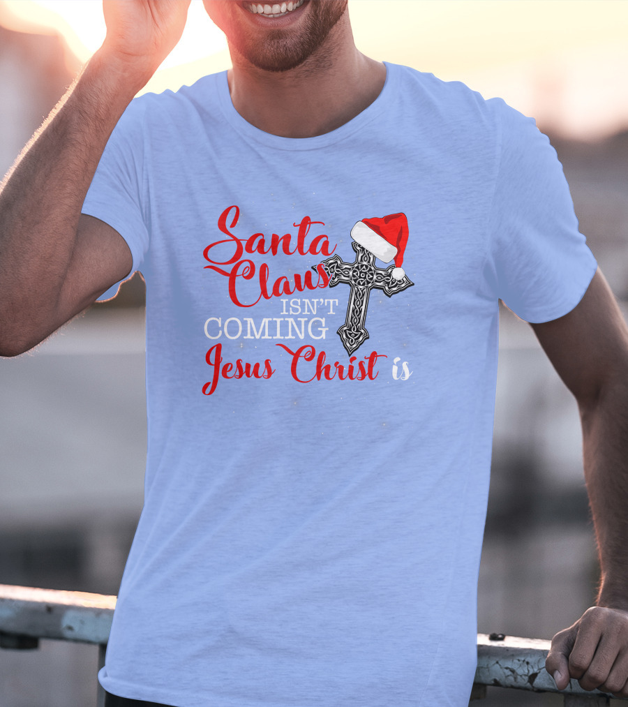 Santa Claus Jesus Christ Cross Christmas Hat T-Shirt