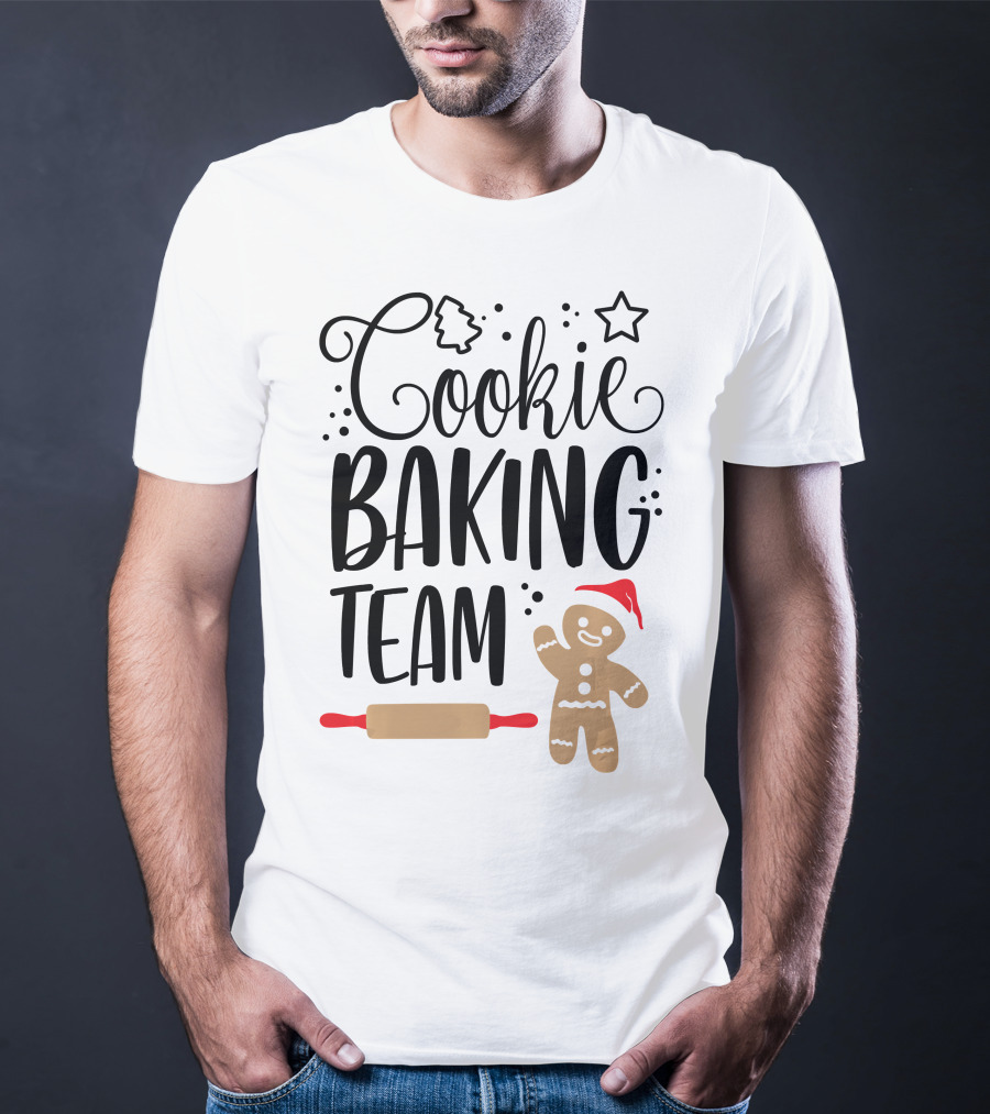 Cookie Baking Team Christmas Xmas Crew Gingerbread Santa Rolling Pin Tree Star T-Shirt