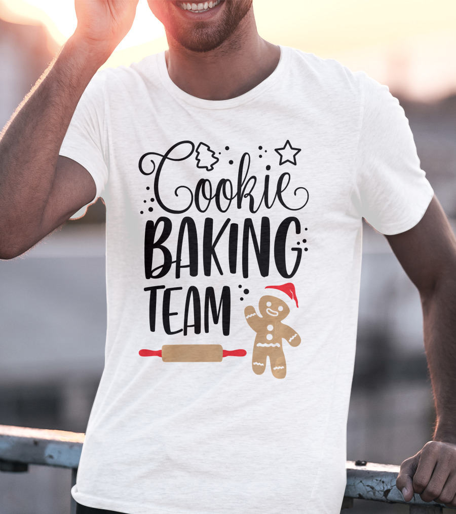 Cookie Baking Team Christmas Xmas Crew Gingerbread Santa Rolling Pin Tree Star T-Shirt