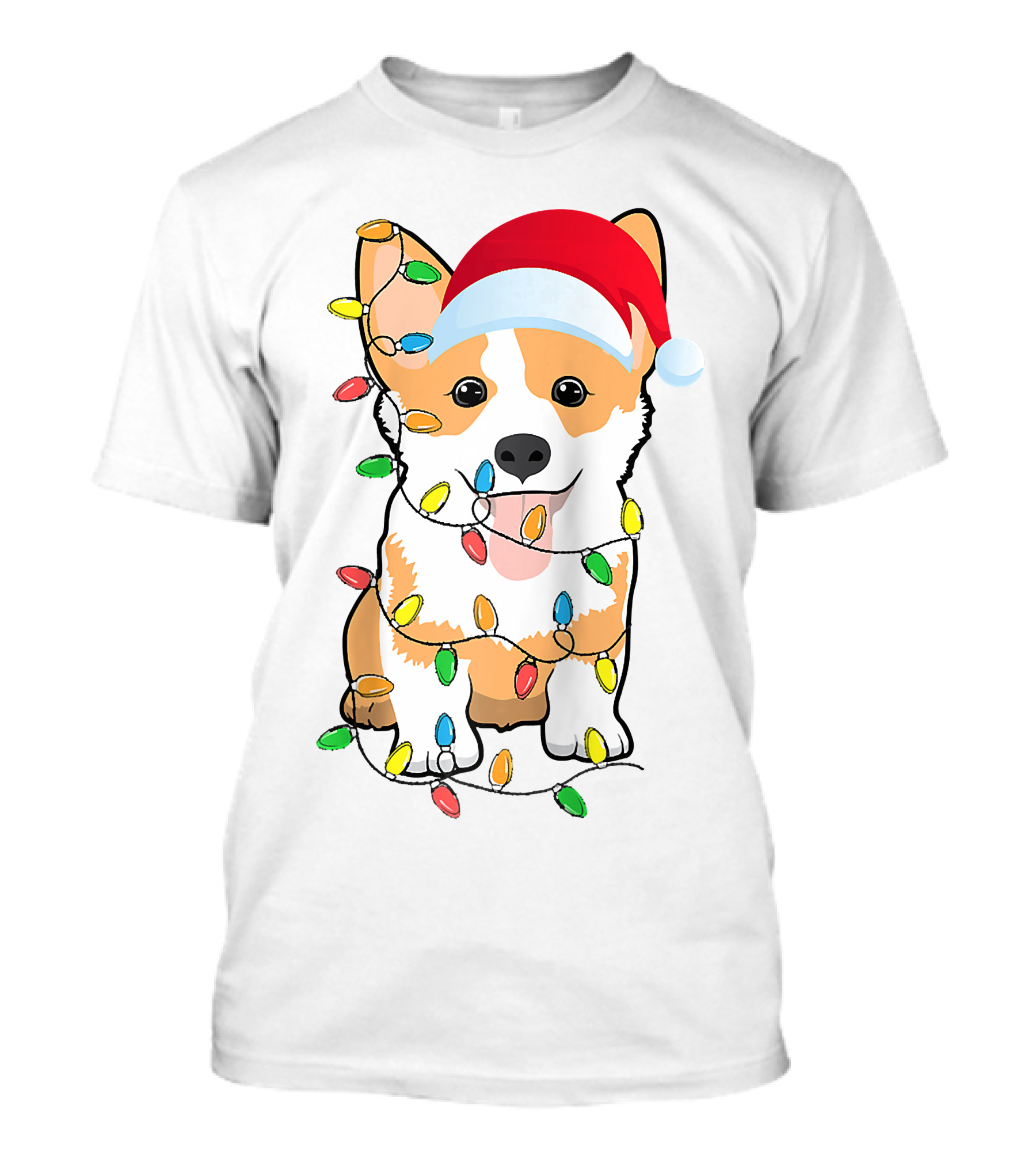 Christmas Corgi Funny Santa Hat Xmas Lights Raglan Baseball T-Shirt