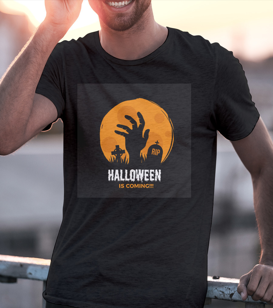 Halloween Is Coming Rising Zombie Hand And RIP Gravestones T-Shirt